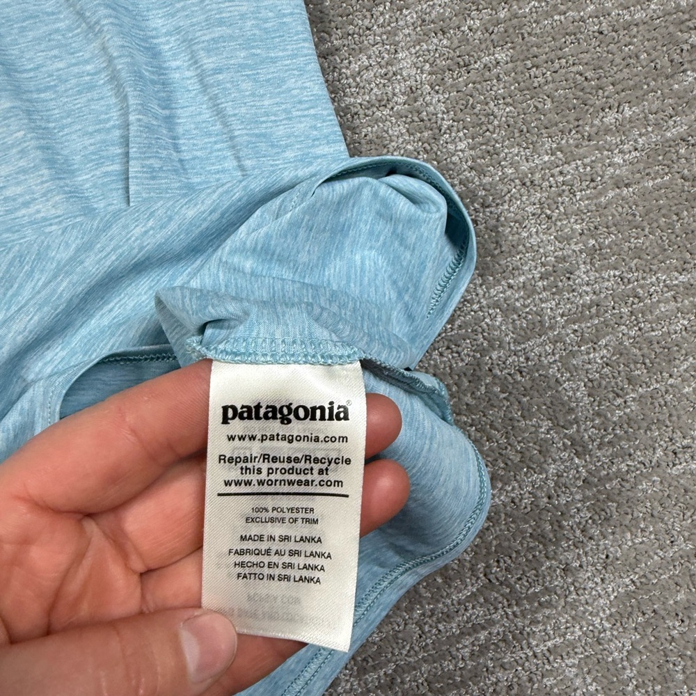 Patagonia Women's Light Blue Long Sleeve Hooded Tee - Picture 5 of 6